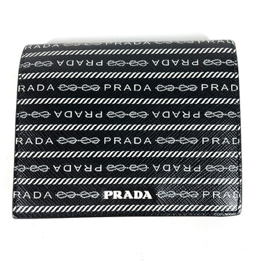 PRADA Folded wallet 1MV204 leather black All-over logo Women Used Authentic